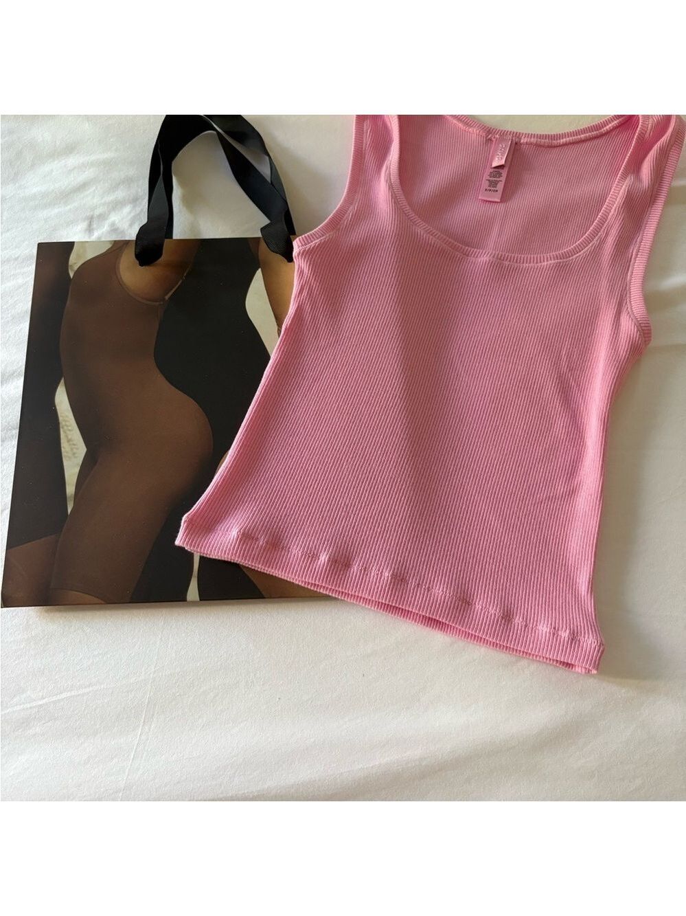 SKIMS TANK TOP PINK RIBBED SMALL